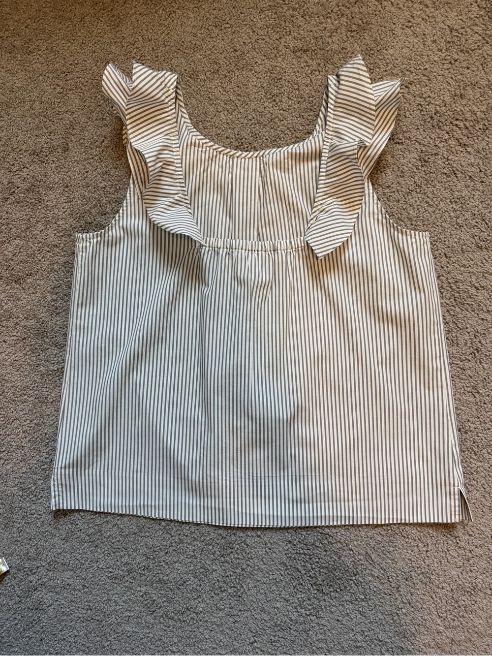 J. Crew Sleeveless Ruffle Yoke Striped Blouse - Gray & White - Picture 5 of 6